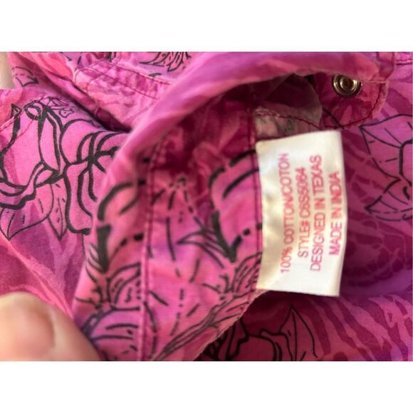 Panhandle slim girls medium pink roses western cowgirl pearl snap long sleeved s - Picture 6 of 9